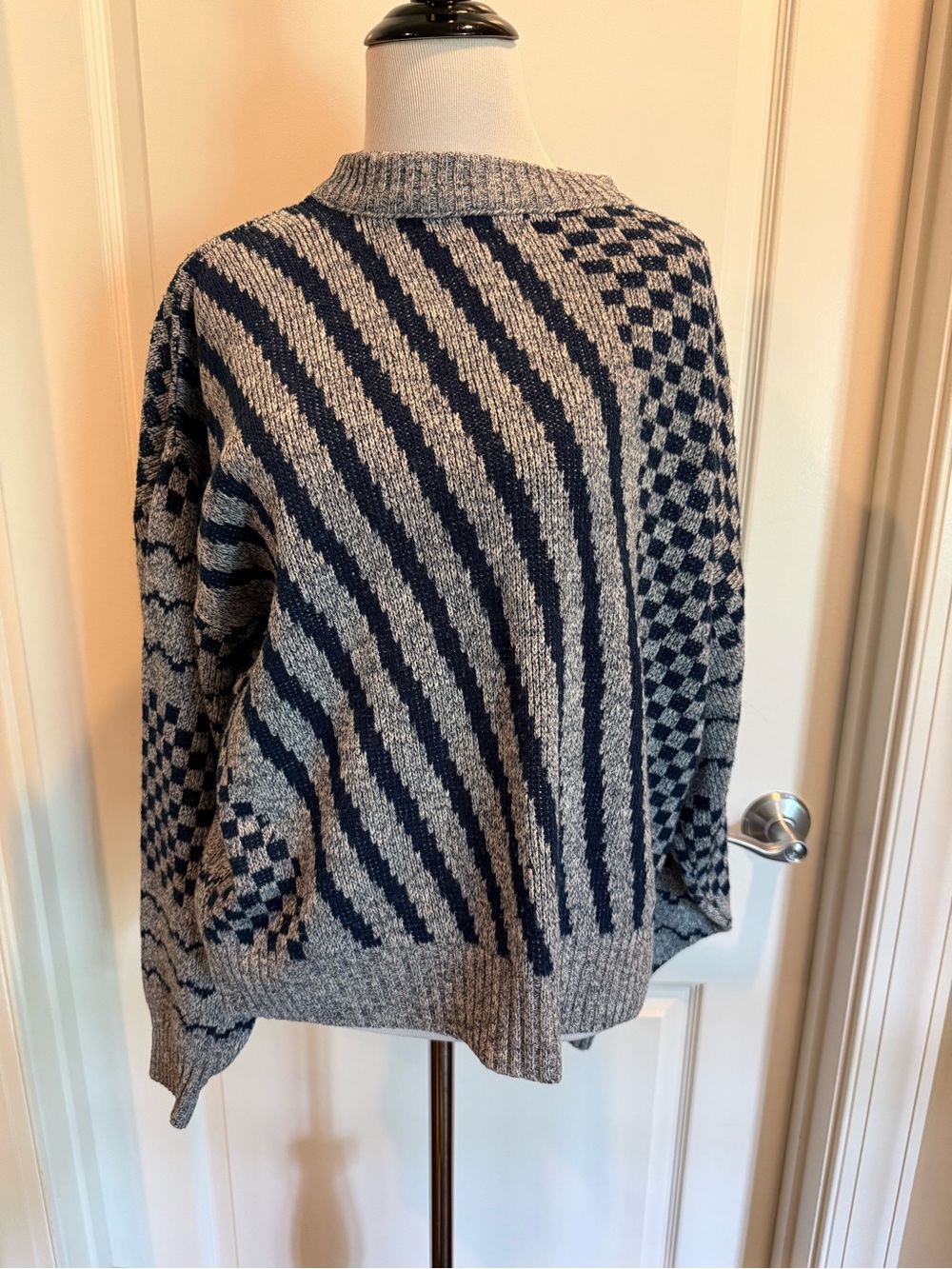 Vintage Le Tigre Gray and Navy Patterned Crewneck Sweater